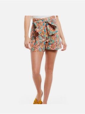 ANTONIO MELANI Teal & Orange Paisley High-Waist Tie Shorts